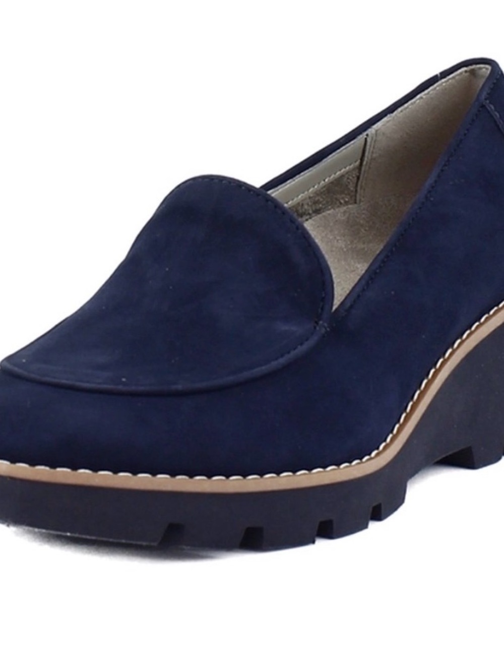 Vionic Ava Wedges Shoes Heels Navy Suede 9.5 Wide New With Box Career Comfort # - Picture 4 of 5